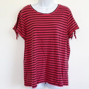 NAUTICA Short Sleeve Striped Tee Cotton With Tie Sleeves Size XL